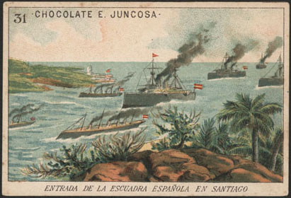 The Spanish fleet enters Santiago de Cuba's bay