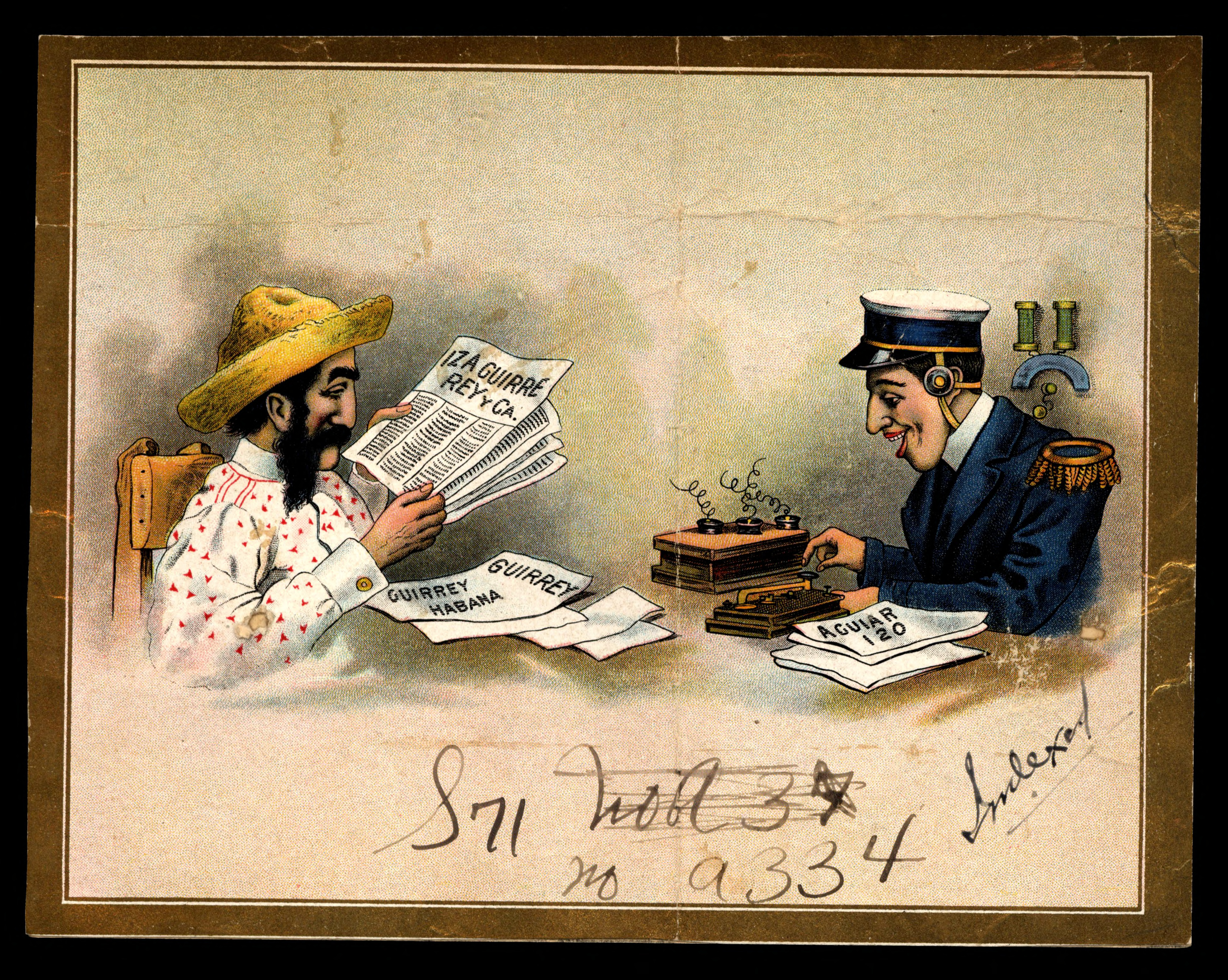 Liborio reading the newspaper with the telegraph man